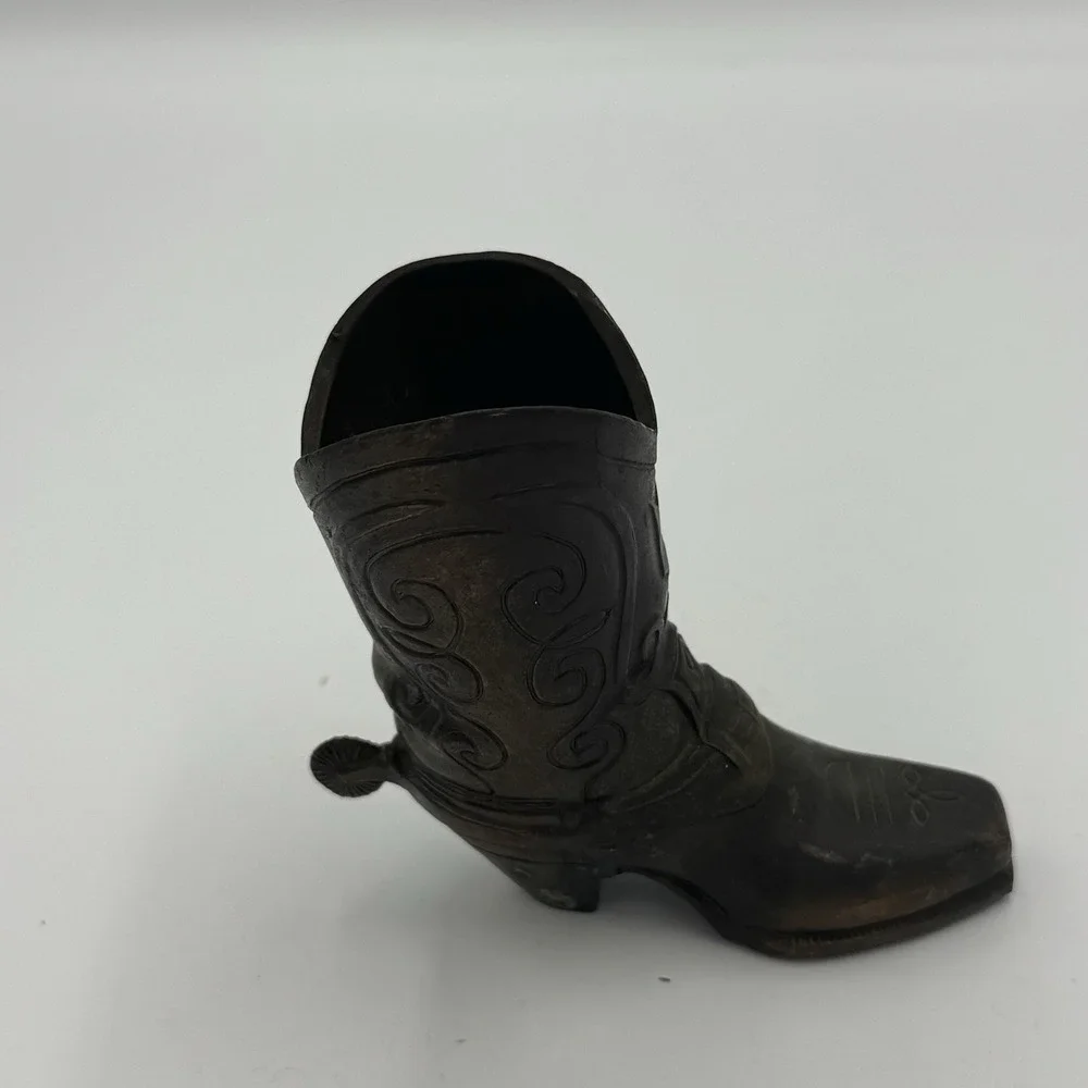 Vtg Cowboy Boot Match Toothpick Holder Brass Western Decor Figurine Trophy Craft